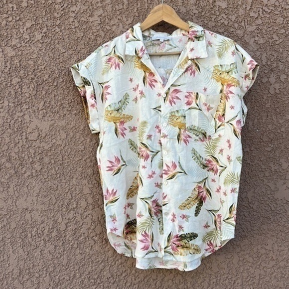 OLIVACEOUS Linen Button Down‎ Shirts Sz M Collar Neck Hawaiian Coastal Vacation - Picture 2 of 13
